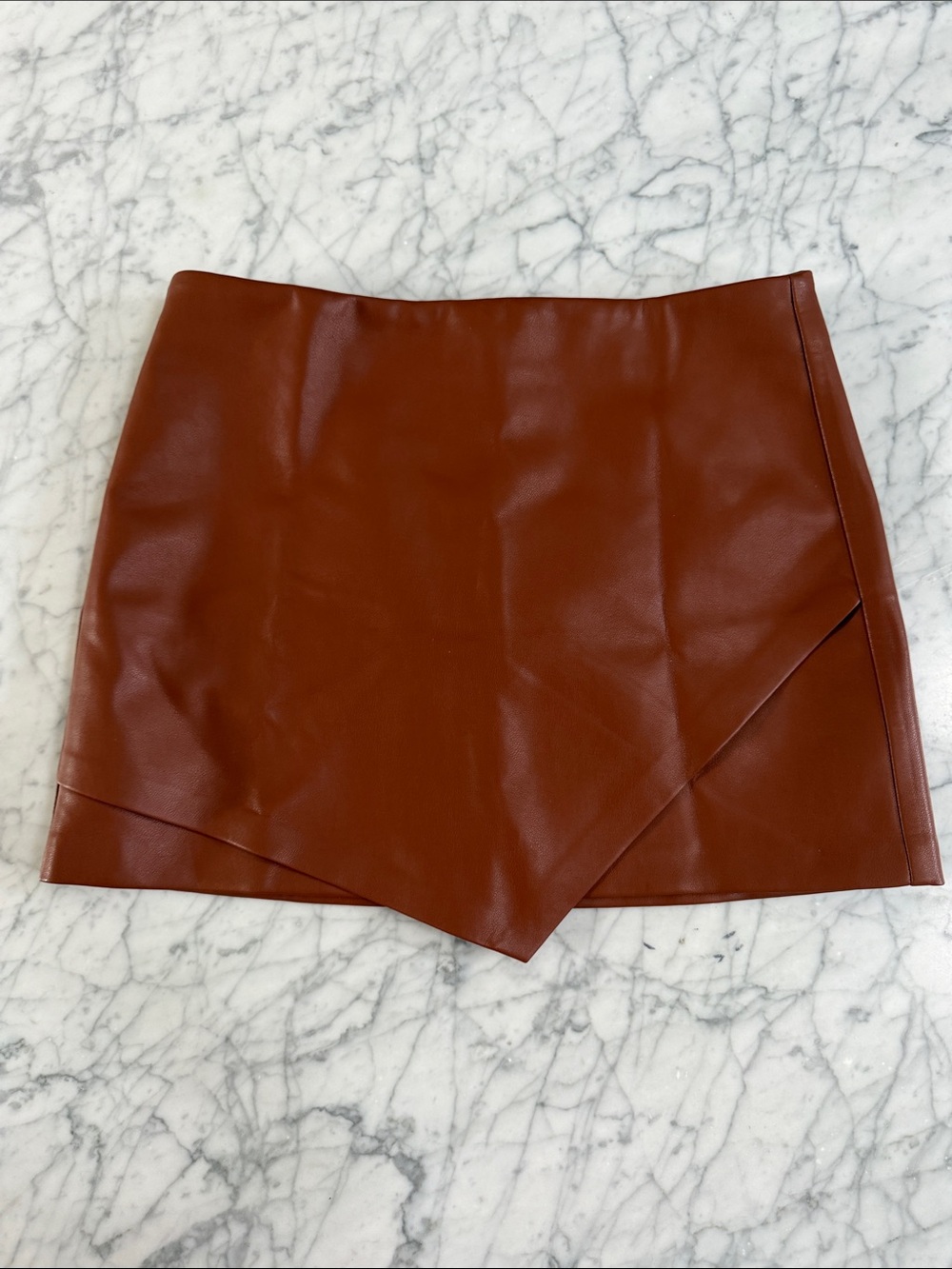 NWT Faux Leather Asymmetrical Mini Skirt - Burnt Orange Sz 31 Women’s BlankNYC